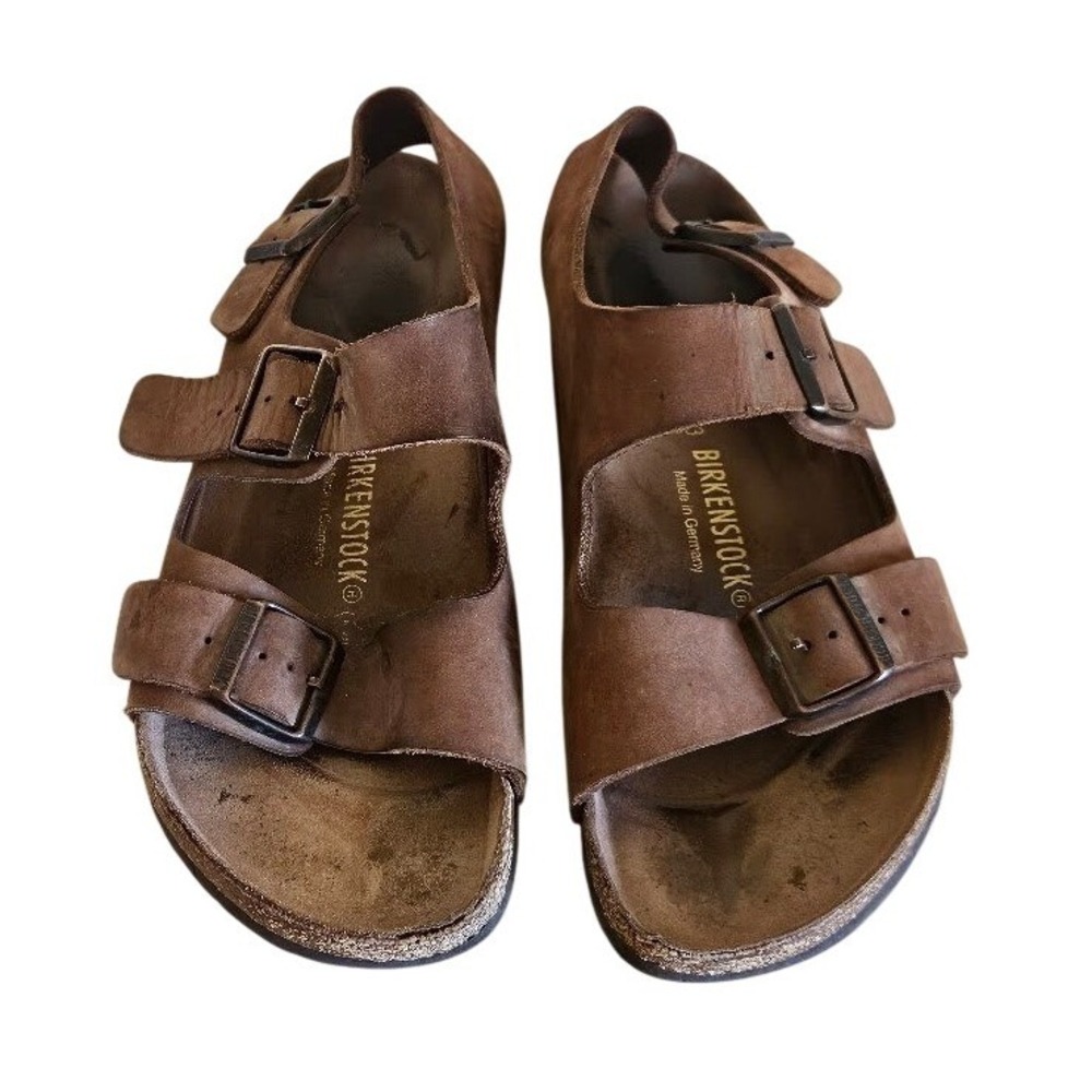 Birkenstock Milano Sandals Mens 43 Brown Leather Backstrap Three Strap German